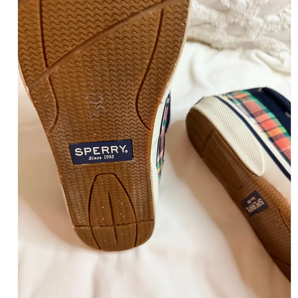 Sperry Boat Shoes Mens 9 Multi Plaid Excellent STS22097 Canvas Deck Sneakers